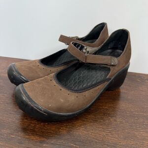 Privo by Clarks brown suede leather Mary Jane wedge adjustable strap size 7M￼ 2.